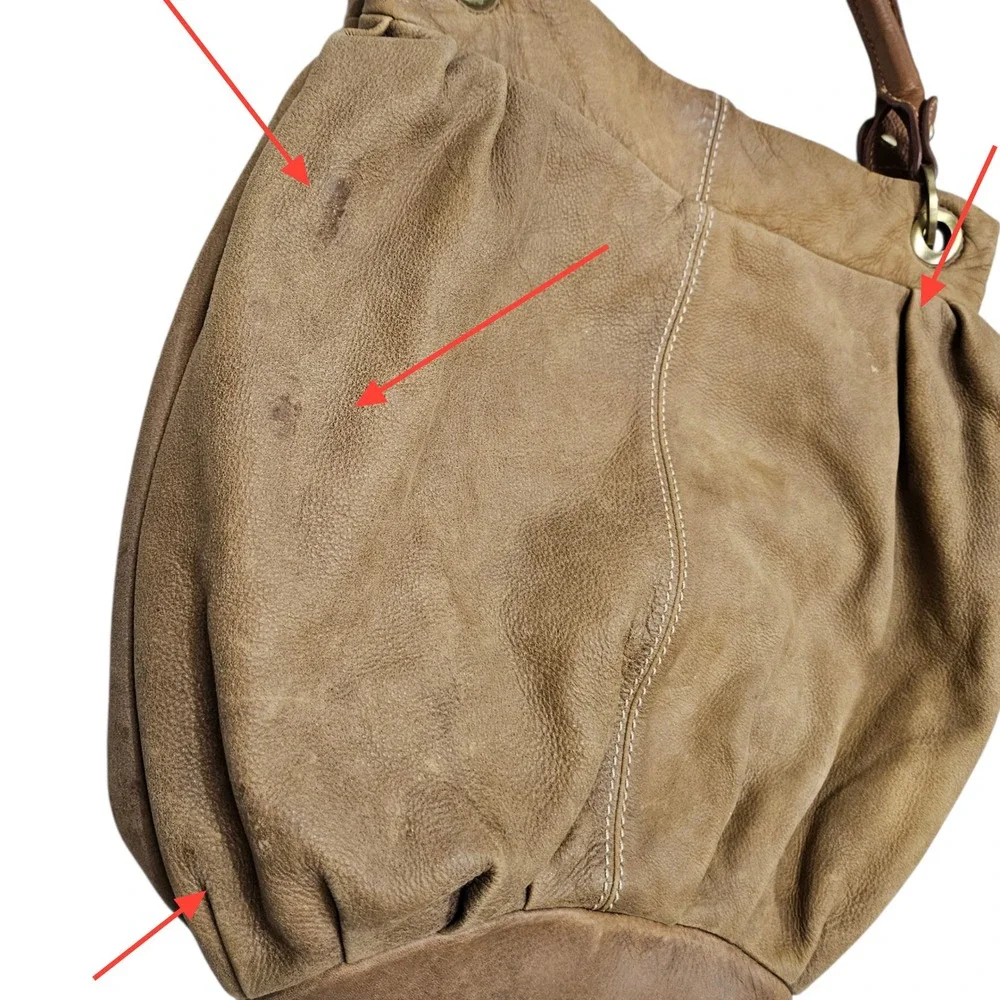 Coldwater Creek Genuine Leather‎ Hobo Shoulder Bag Distressed Tan Brown